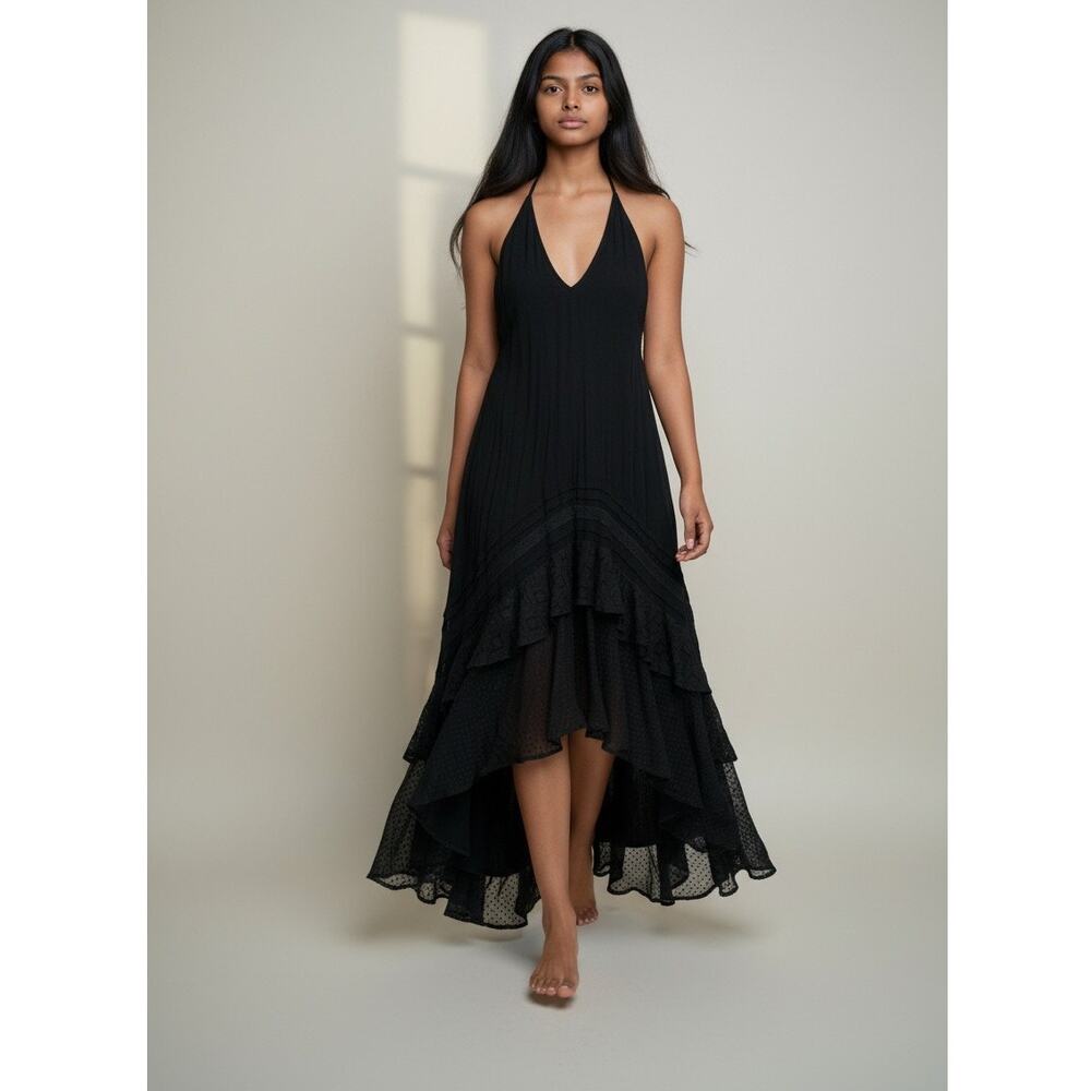 S dress maxi lace slip cottage dark romantic whimsy goth frills ruffle halter